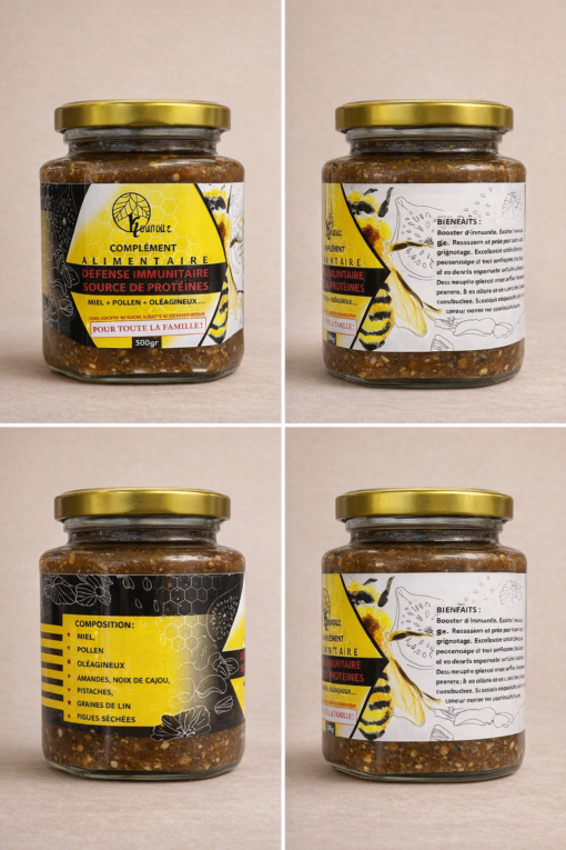 Mélange de miel -défense immunitaire- source de protéines-500G-