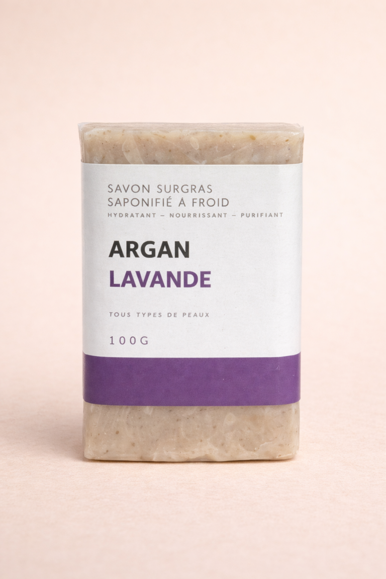 Savon Surgras Argan Lavande – Saponifié à froid-100G- — Kounouz