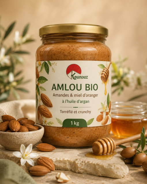 Amlou bio 1 kg – amandes, miel d’oranger ' huile d’argan — Kounouz