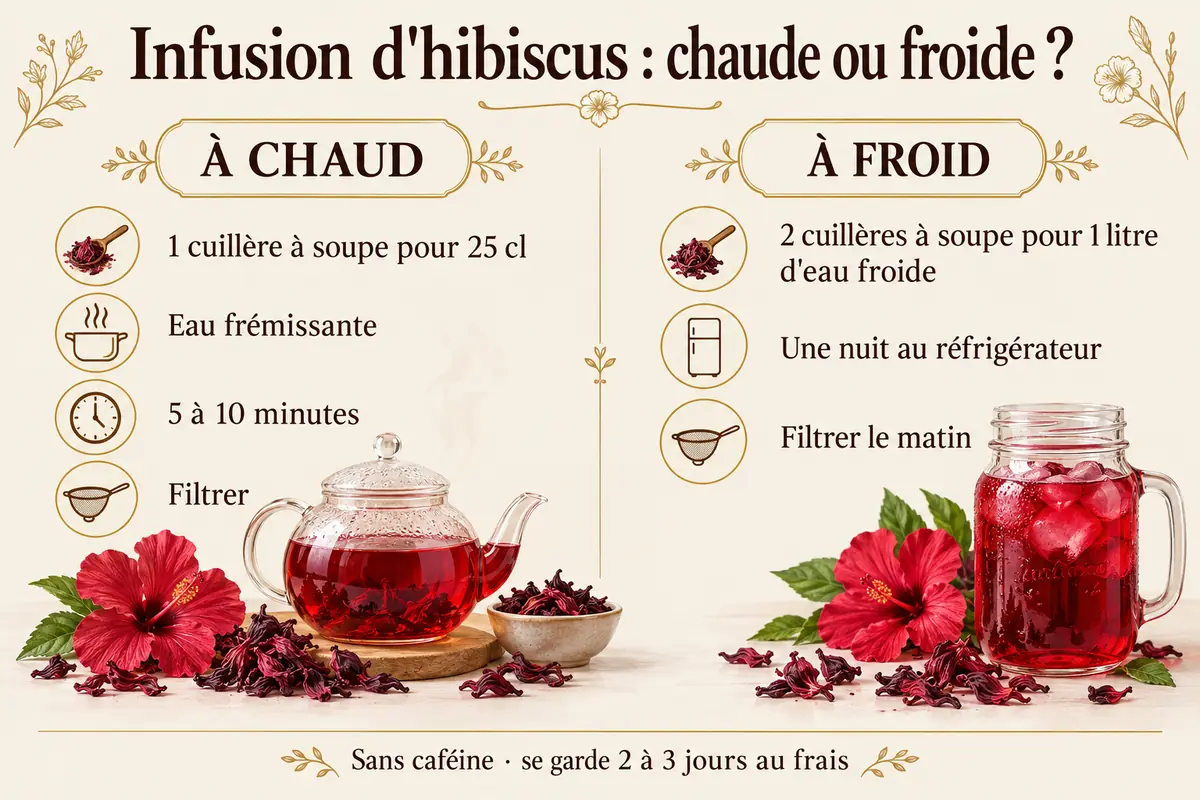 Préparer une infusion d'hibiscus chaude ou froide.