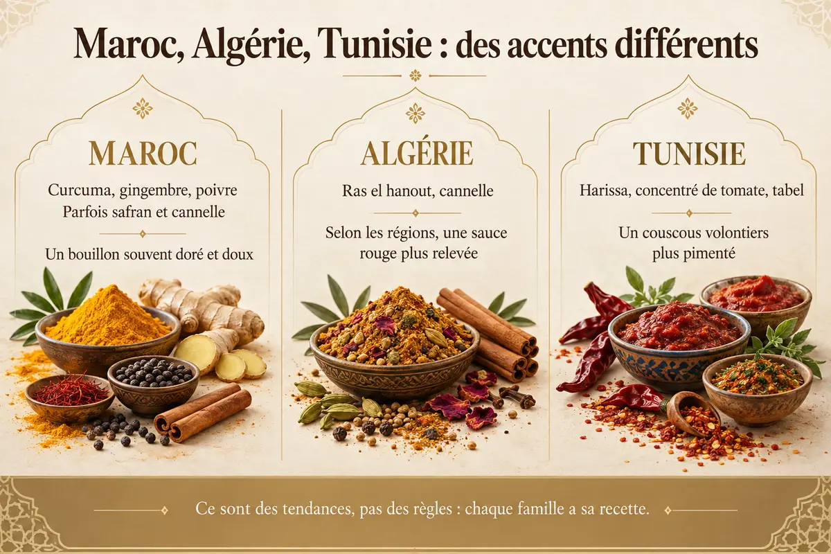 Tendances d'assaisonnement du couscous au Maroc, en Algérie et en Tunisie.