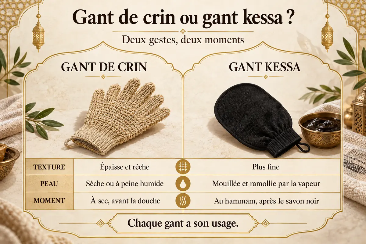 Comparatif entre gant de crin et gant kessa.